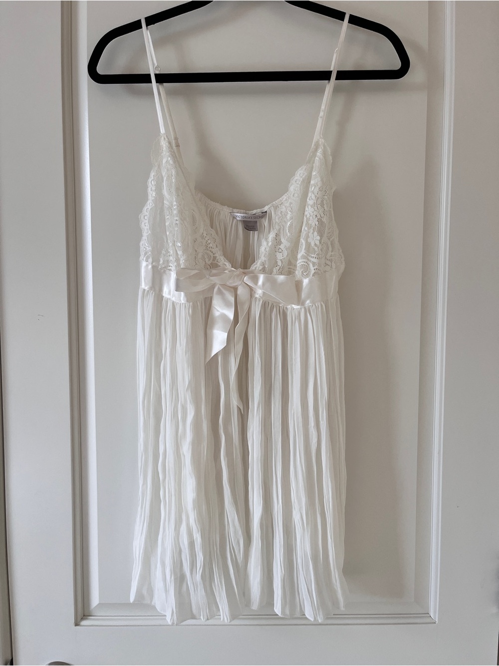 Victoria's Secret White Lace-Trim Pleated Babydoll Chemise | XL | Coquette | Y2K